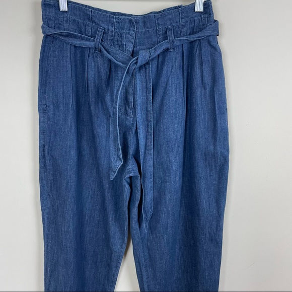 J.Crew Paper Bag Pant Blue Chambray Cropped Ankle Length Tie Waist Hemp Size 4 - Picture 4 of 13
